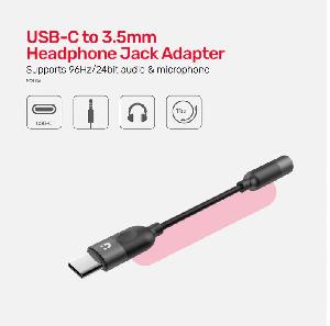  M1204A, UNITEK, Adapter, USB-C to 3.5mm Audio Adaptor, Black Color, With Hi-Fi/DAC.