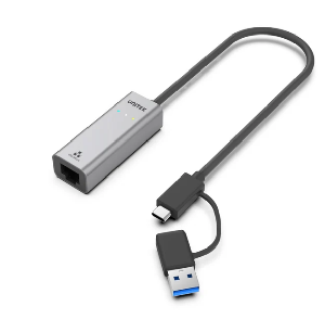 Y-3465A, UNITEK, USB-C  to Gigabit Ethernet Adapter with USB-A Adapter, Space Grey