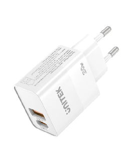 P1124ABK01-EU UNITEK 20W Wall Charger, EU, USB-A QC + USB-C PD, Black