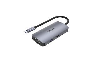 D1051A Unitek P5 Trio 5-in-1 Type C to HDMI x2, VGA, USB 3.0, PD 100W, 15cm, 0.25Y