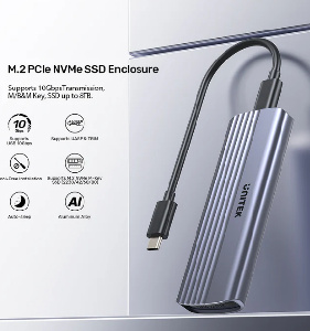  S1241B01, UNITEK, USB Adapter, USB-C 10Gbps to NVMe M.2 SSD Enclosure, up to 8TB , Space Grey.