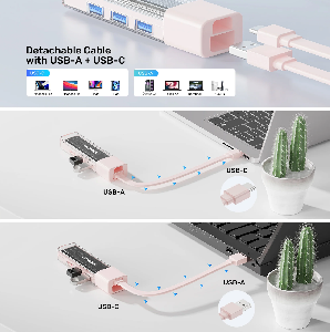  H1319AWH01, UNITEK, USB HUB, Bi-Directional Hub(with Detachable Cable), USB-C/USB-A 5Gb Hub (4*USB-A).