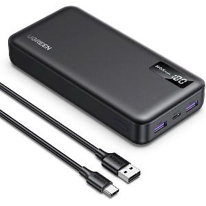 25683 UGREEN, 20000mAh, USB Type-C, USB, Two-way Power Bank, Black OUT 10V=2.25A 9V=2A 12V=1.5A 5V=3A 22.5W