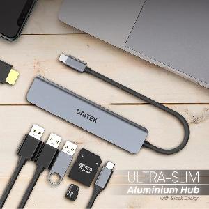  H1118A, UNITEK, Type C Adapter, 7-in-1 USB-C 5Gbps Hub (USB3.0+2*USB2.0+SD/Micro SD Card Reader+HDMI+PD 100W), Space Grey.