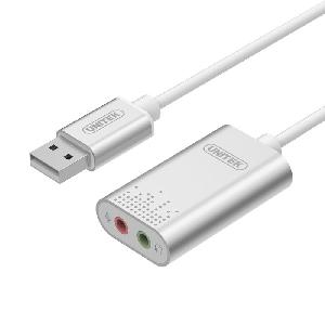  Y-247A, UNITEK, USB Adapter, USB 2.0 External Sound Card Adapter for Stereo Audio, 48KHz 16-bit Silver Color.