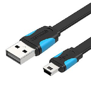 VAS-A14-B100 VENTION Flat USB2.0 A Male to Mini 5 Pin Male Cable 1M Black	