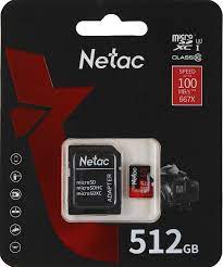  P500 Extreme Pro, NETAC, Memory Card, 512GB G-R V30/A1/C10 up to 100MB/s, retail pack with SD Adapter.