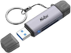  WK13, NETAC, Card Reader, USB3.0+Type-C to mSD/SD, Grey.