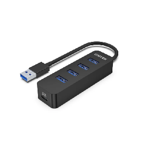 H1117A, UNITEK 4-in-1 USB-A 5Gbps Hub (4*USB 3,0) with USB-C Power Port, Black