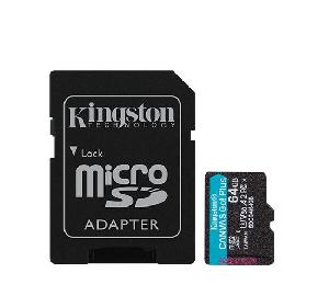  SDCG4/64GB, KINGSTON, Memory Card, 64GB microSDXC Canvas Go Plus Gen4 200MB/s A2 U3 V30 Card + Adapter.